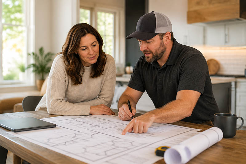 Homeowner + contractor discussing project plans